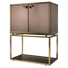 Taupe Mirrored Cabinet with Brass Details