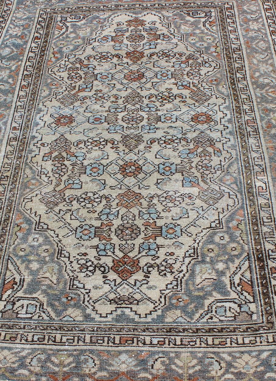 Gray/green, Taupe, Lt. Blue & Rust, brown Antique Persian distressed  Malayer  For Sale 4