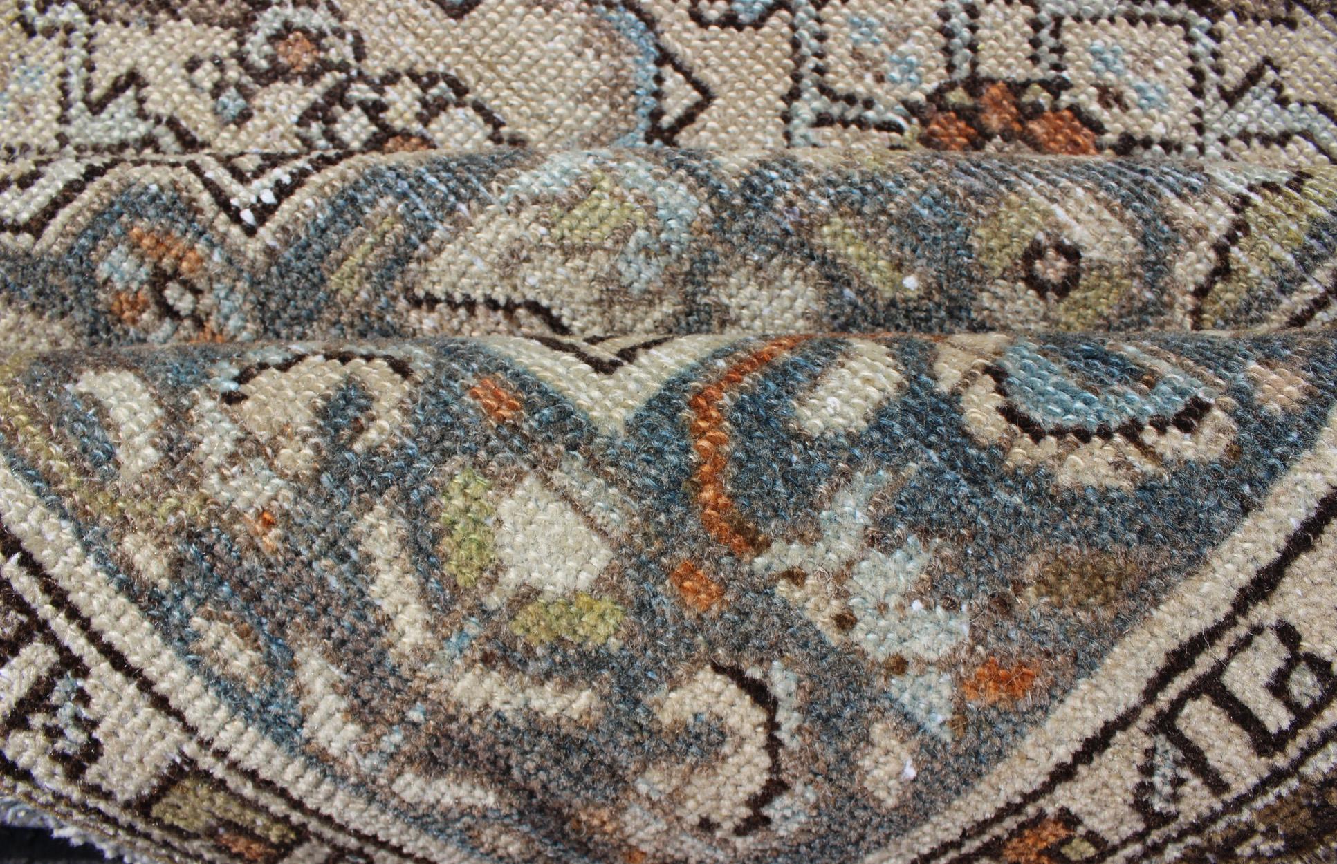 Early 20th Century Gray/green, Taupe, Lt. Blue & Rust, brown Antique Persian distressed  Malayer  For Sale