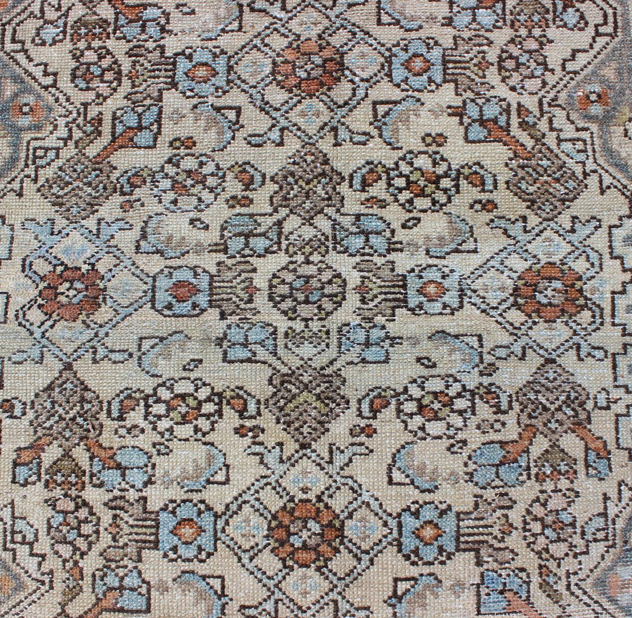 Gray/green, Taupe, Lt. Blue & Rust, brown Antique Persian distressed  Malayer  For Sale 1
