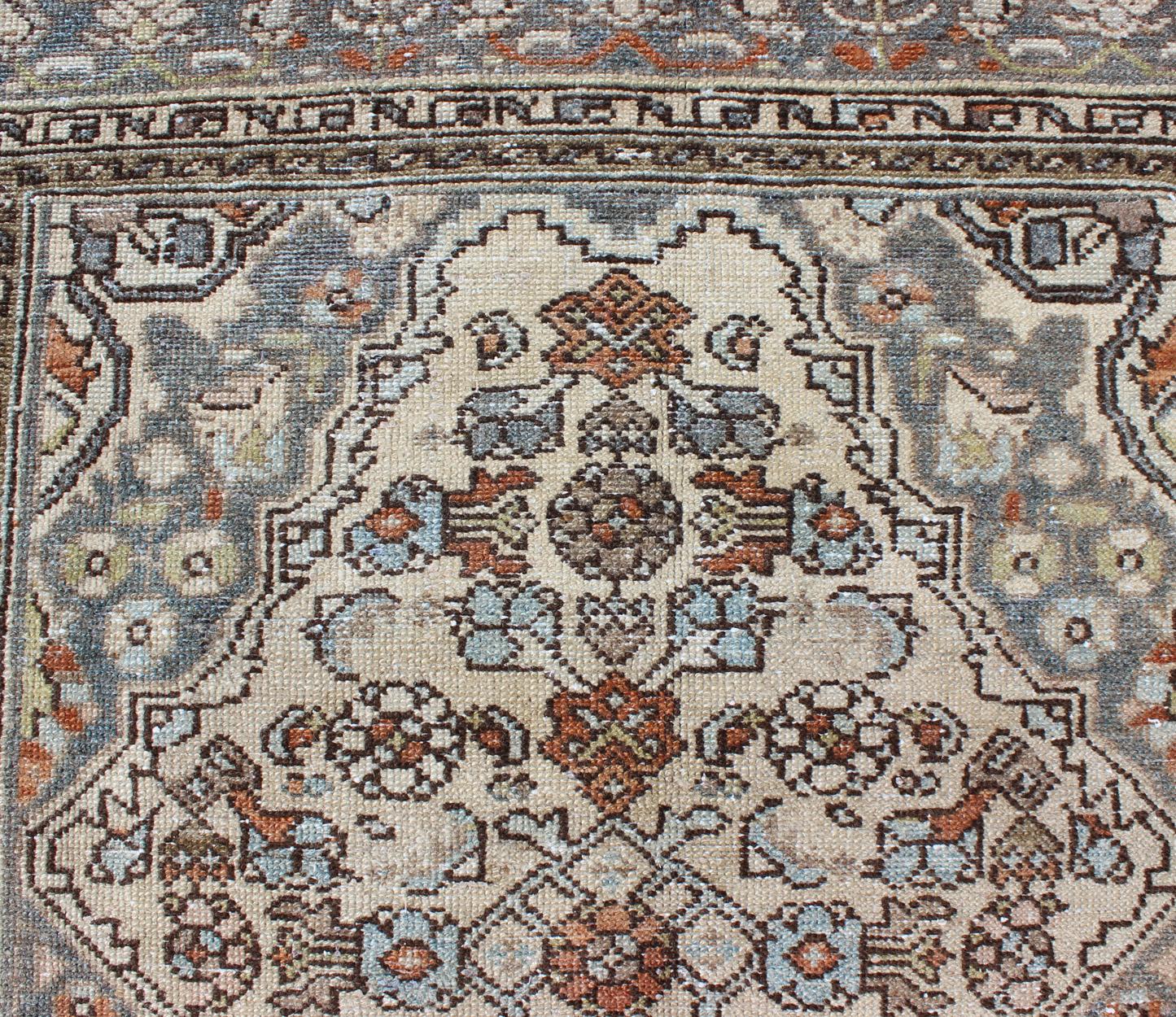 Gray/green, Taupe, Lt. Blue & Rust, brown Antique Persian distressed  Malayer  For Sale 2