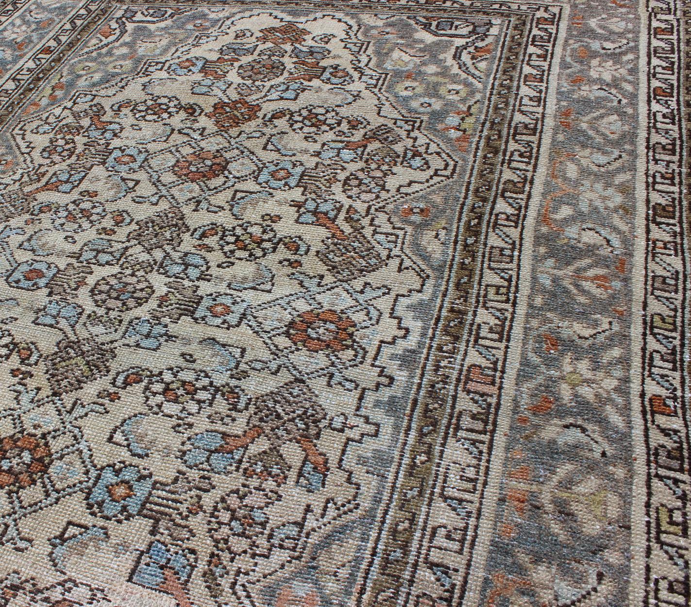 Gray/green, Taupe, Lt. Blue & Rust, brown Antique Persian distressed  Malayer  For Sale 3