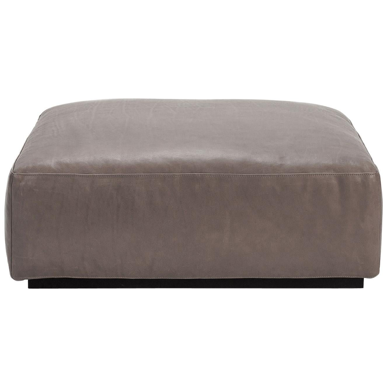 Taupe Open Pore Leather Mex Cube Ottoman, Cassina