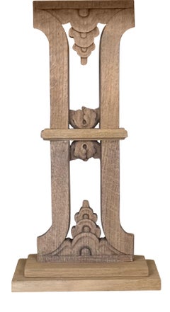 Taupe Pair Carved Wood Balustrade Lamps With Shades, Belgium, 1920s