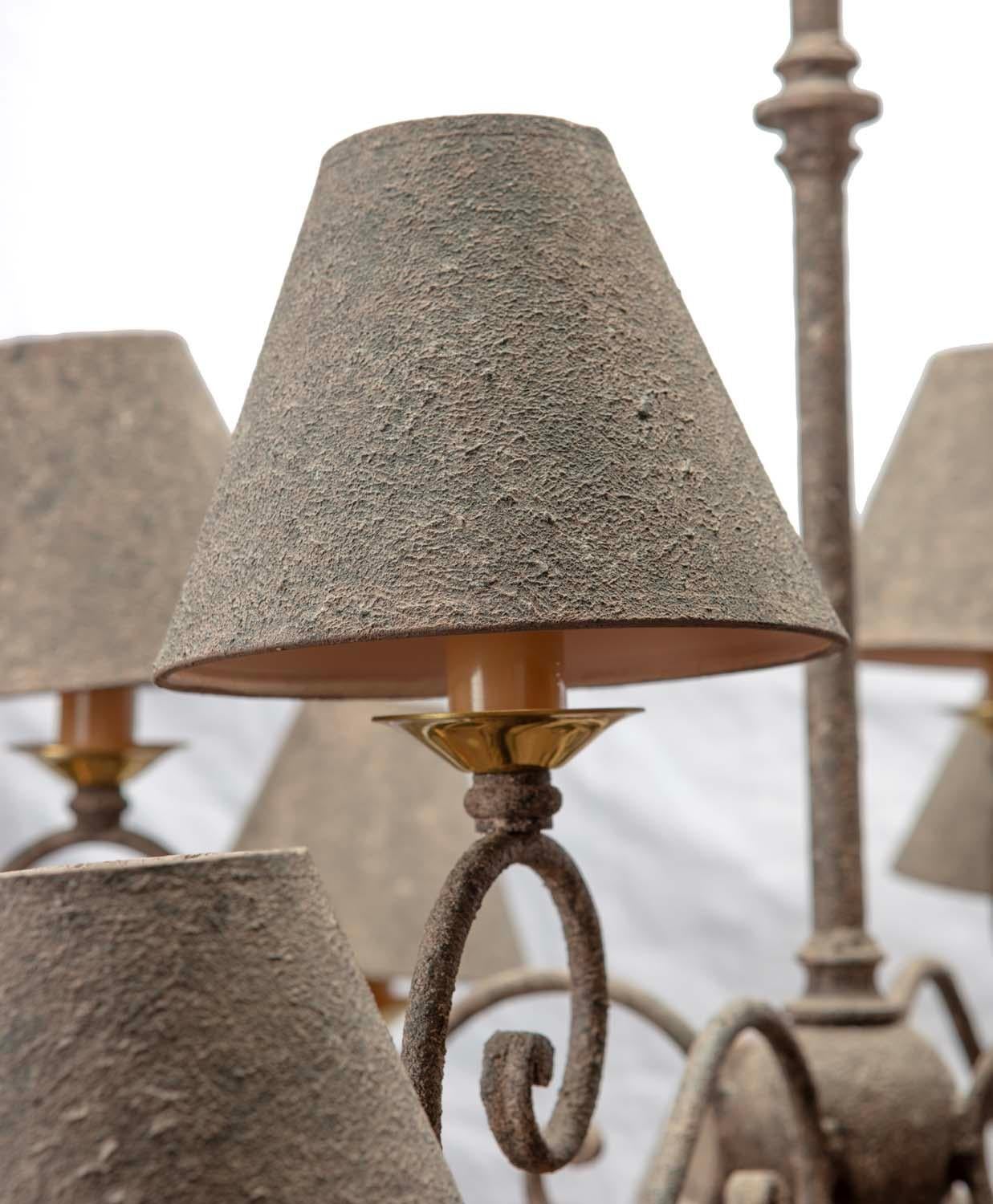 Burnished Taupe & Peach Hat Twenty Light Brass Chandelier For Sale