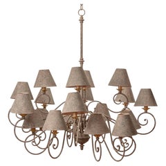 Taupe & Peach Hat Twenty Light Brass Chandelier