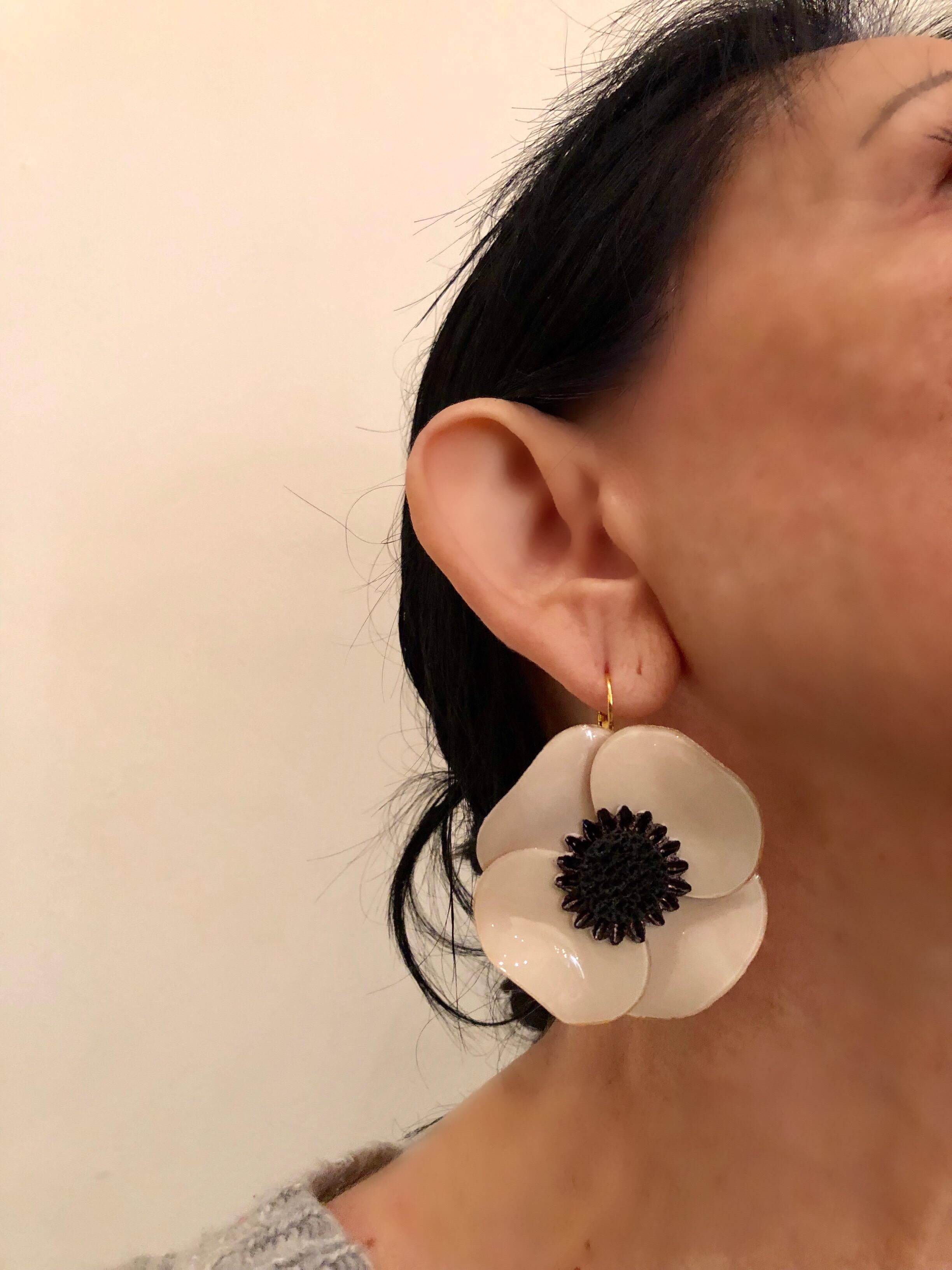 Contemporary Taupe Poppy Statement Earrings  1
