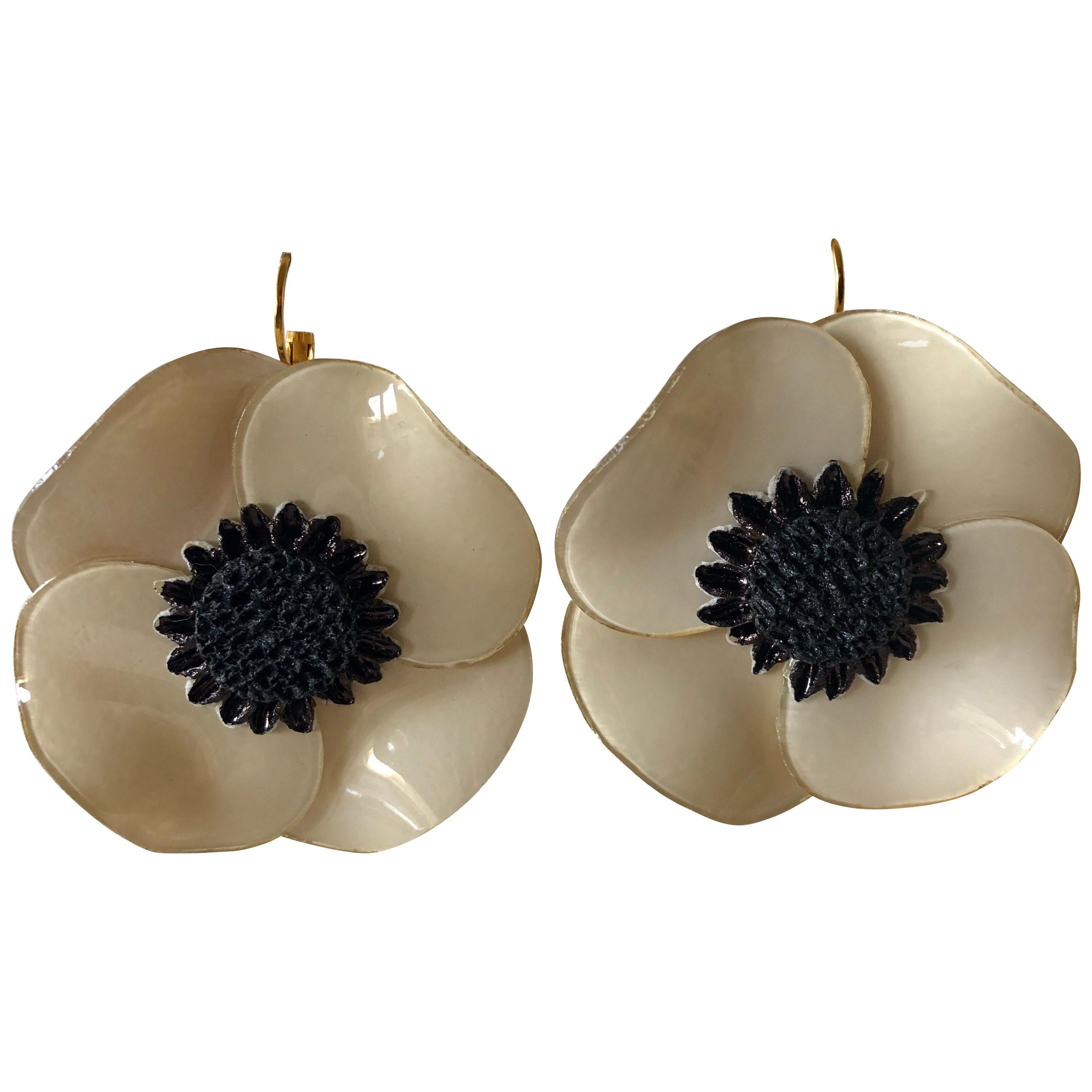 Contemporary Taupe Poppy Statement Earrings 