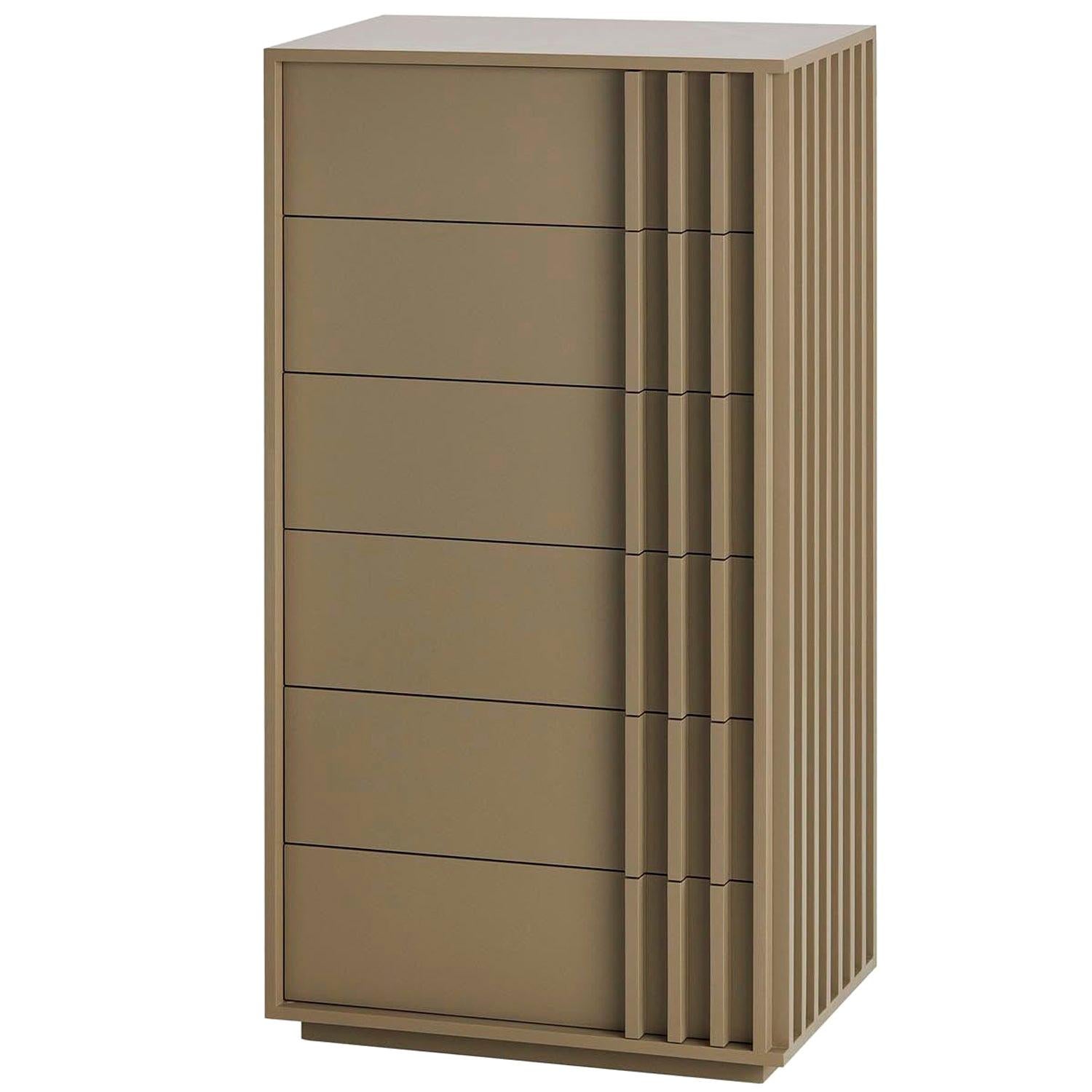 Taupe RELEVO Tallboy with Six Drawers For Sale
