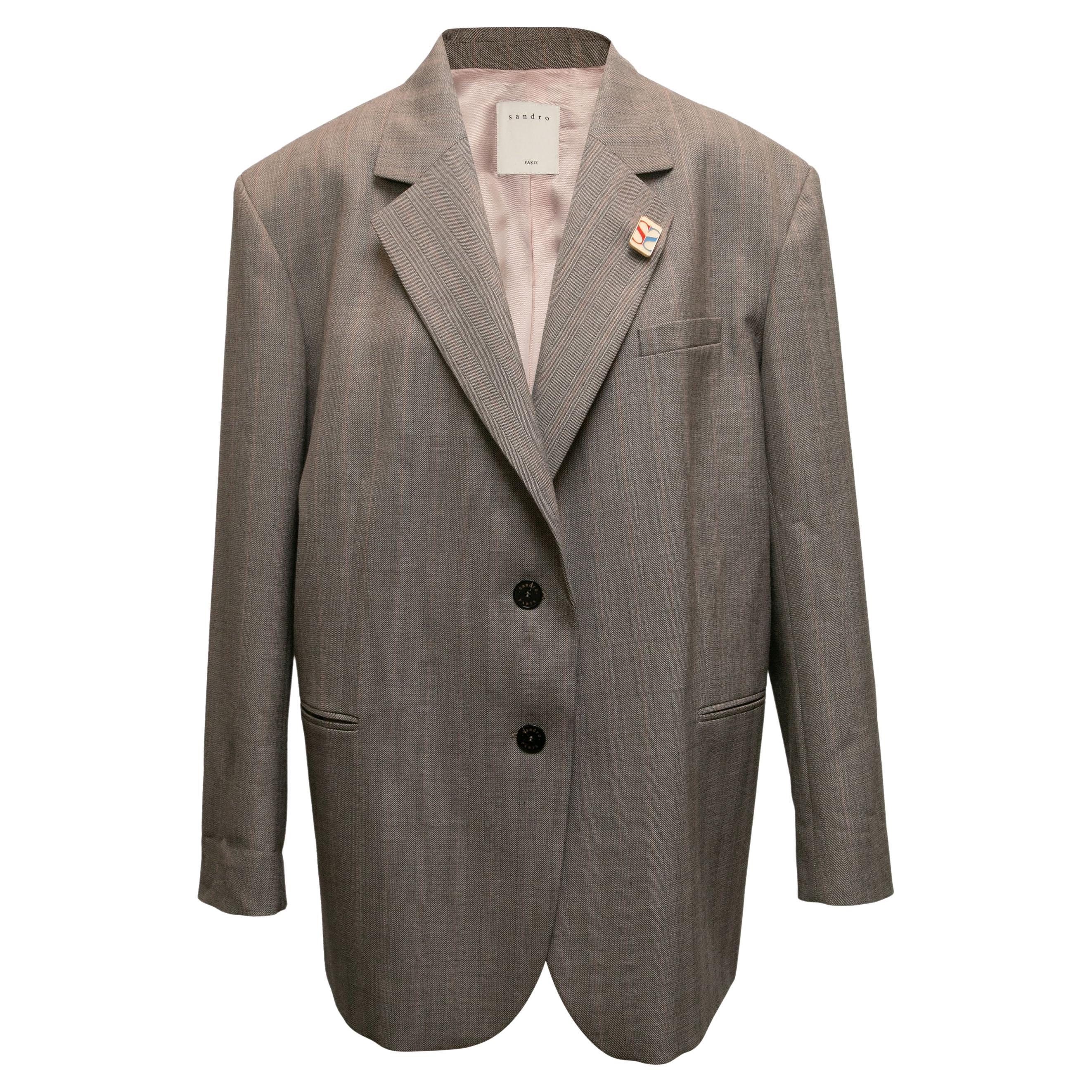 Taupe Sandro Button-Up Blazer Size FR 40