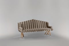 Taupe Silver Grey Velvet Sofa With Polished Brass Legs