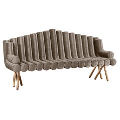 Taupe Silver Grey Velvet Sofa With Polished Brass Legs