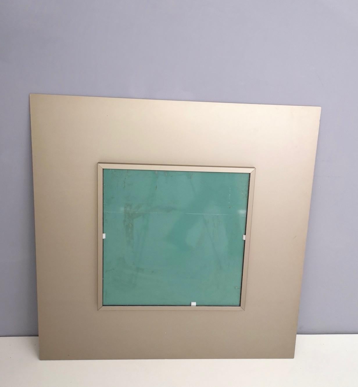 Postmodern Square Wall Mirror with Floral Motifs on Taupe Frame, Italy, 1980s In Good Condition For Sale In Bresso, Lombardy