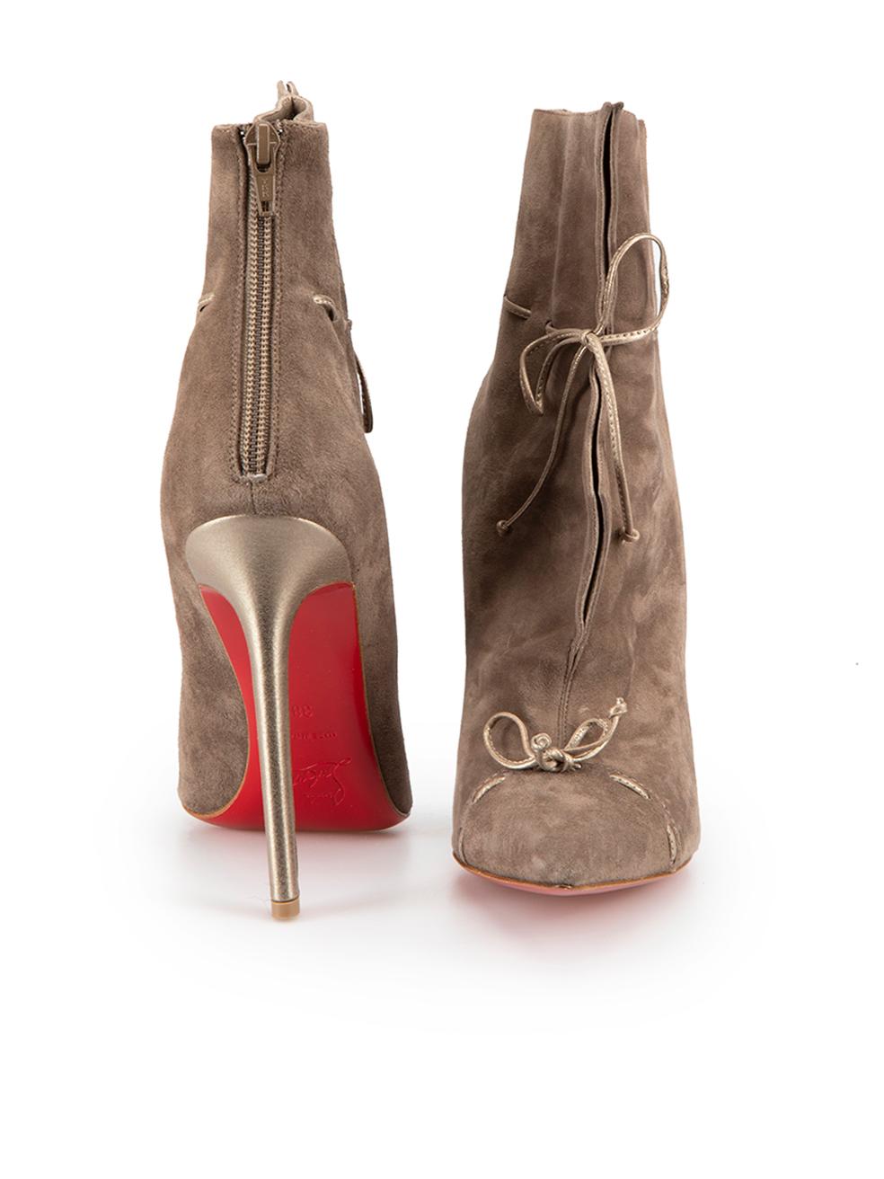 Christian Louboutin Taupe Suede Strappy Ankle Boots Size IT 38 In New Condition For Sale In London, GB