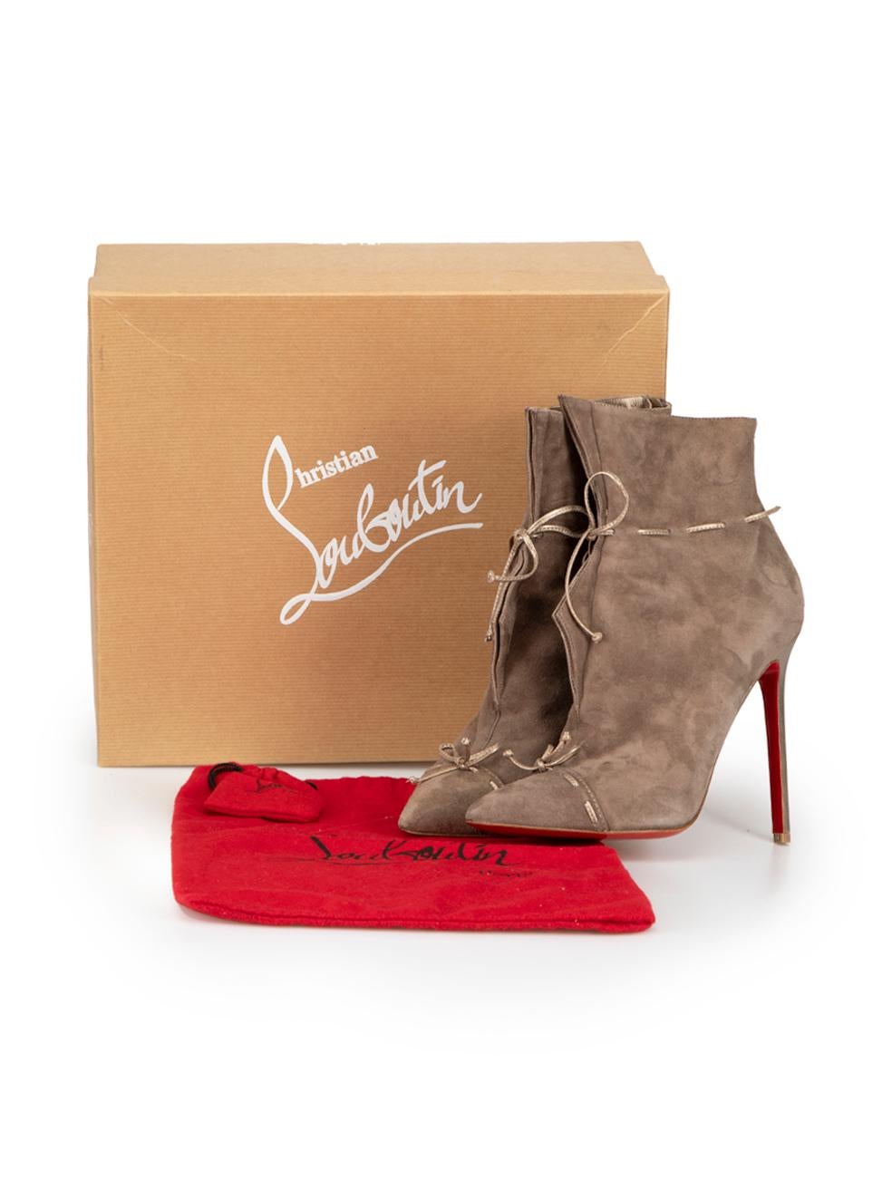 Christian Louboutin Taupe Suede Strappy Ankle Boots Size IT 38 For Sale 2