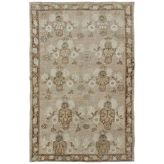 Taupe, Tan and Brown Medallion Vintage Turkish Oushak with Hints of Pale Green