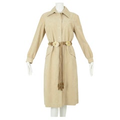 Robe chemise western en Ultrasuede taupe avec ceinture Concho frangée - L, années 1970