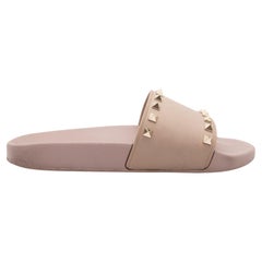 Valentino Taupe Rubber Rockstud Slide Sandals