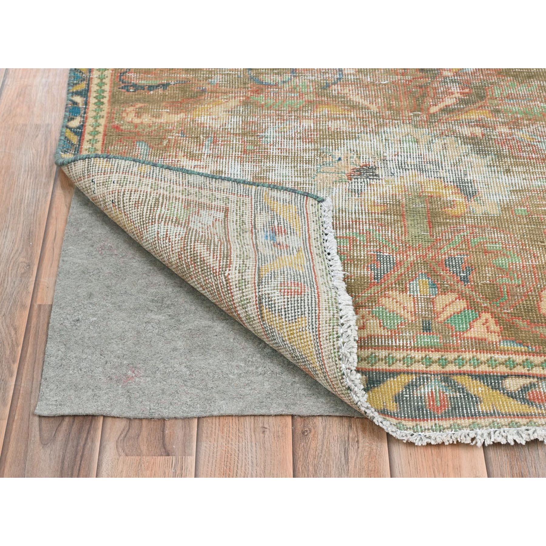 Medieval Taupe Worn Down Bohemian Vintage Persian Lilahan Hand Knotted Pure Wool Rug For Sale