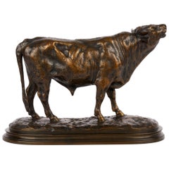 "Taureau Beuglant" Sculpture de vache en bronze ancien par Rosa Bonheur