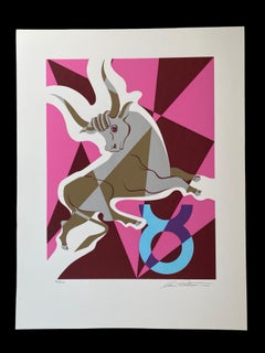 Taurus 4/20 - 5/20 Vintage Cubist Zodiac Modern Art Orig Silkscreen S/N Rare