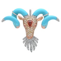 Taurus Bull Aries Ram Zodiac Diamond Pave & Turquoise 18K Gold Pendant