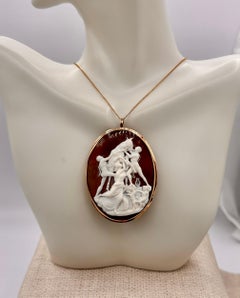Taurus Bull Europa Goddess Zeus Dog Cameo Pendant Brooch Necklace Gold Antique