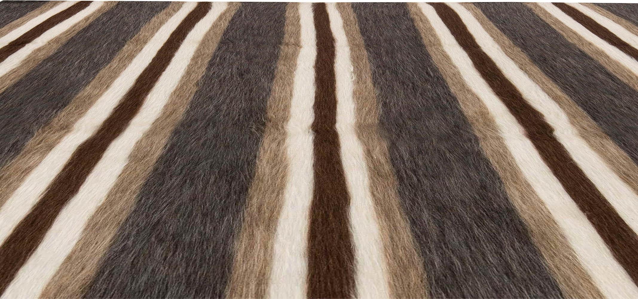 Modern Taurus Collection Striped Brown, White, Grey, Goat Hair Rug by Doris Leslie Blau For Sale