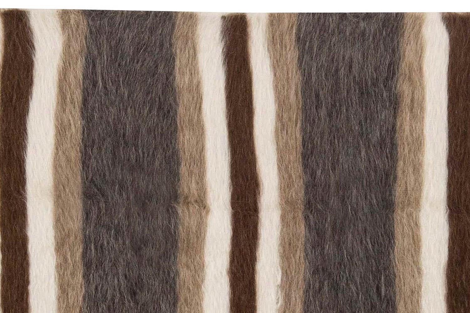 Taurus Collection Striped Brown, White, Grey, Goat Hair Rug by Doris Leslie Blau In New Condition For Sale In New York, NY
