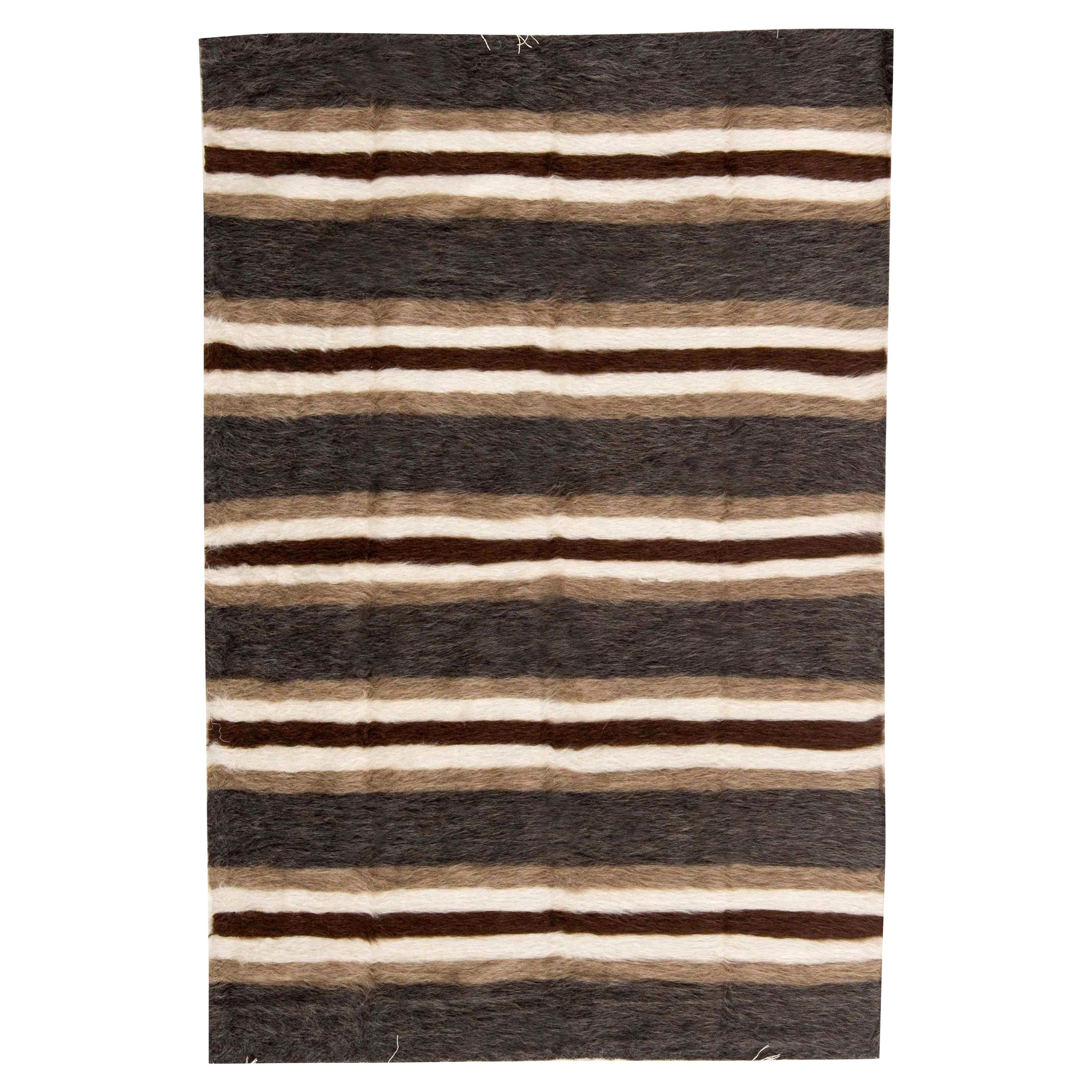 Taurus Collection Striped Brown, White, Grey, Goat Hair Rug by Doris Leslie Blau