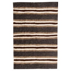 Taurus Collection Striped Brown, White, Grey, Goat Hair Rug by Doris Leslie Blau