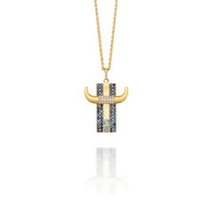 Taurus Pendant Necklace 18k Y Gold 26 Diamonds 52 Blue Sapphires 2 Aquamarines