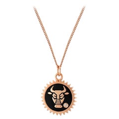 Taurus Rose Gold Necklace with Black Enamel & White Diamond by Selda Jewellery