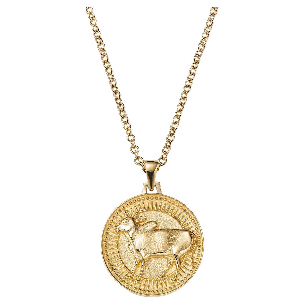 Taurus Zodiac Pendant Necklace 18kt Fairmined Ecological Gold For Sale