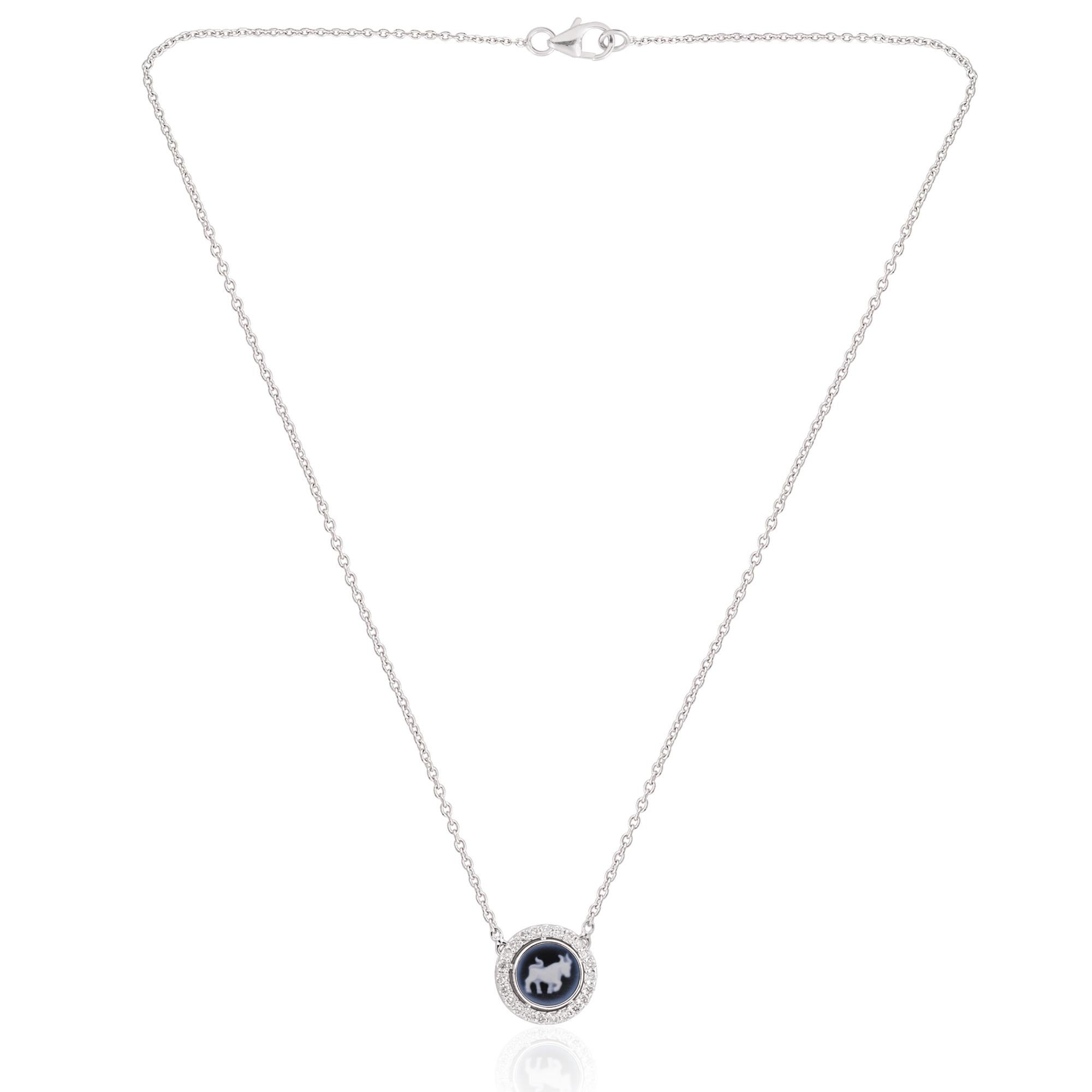 Taurus Zodiac Sign H/SI Pave Diamond Pendant 14k White Gold Necklace 1.16 Tcw For Sale 1