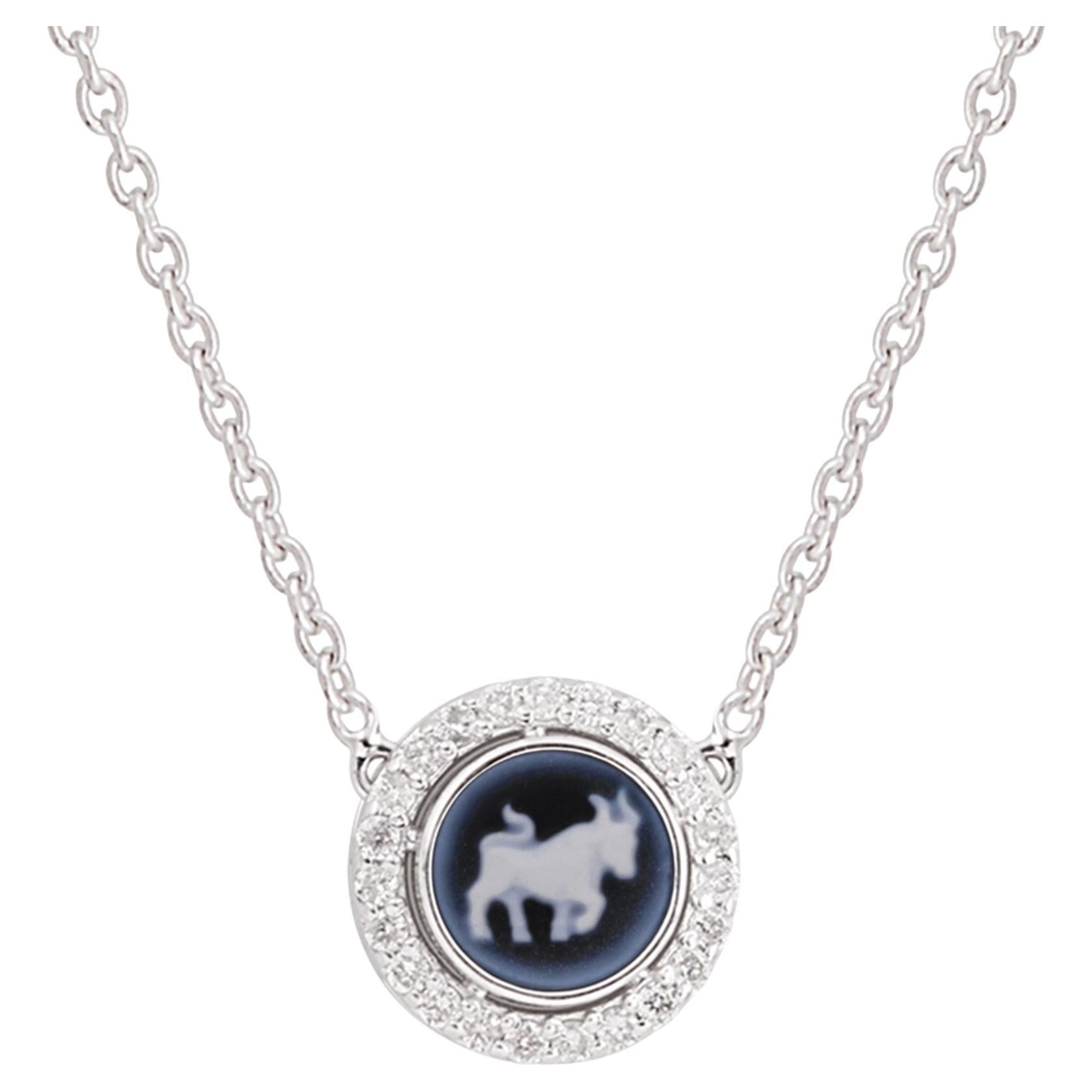 Taurus Zodiac Sign H/SI Pave Diamond Pendant 14k White Gold Necklace 1.16 Tcw