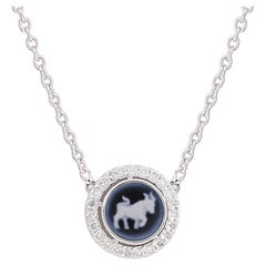 Taurus Zodiac Sign H/SI Pave Diamond Pendant 14k White Gold Necklace 1.16 Tcw