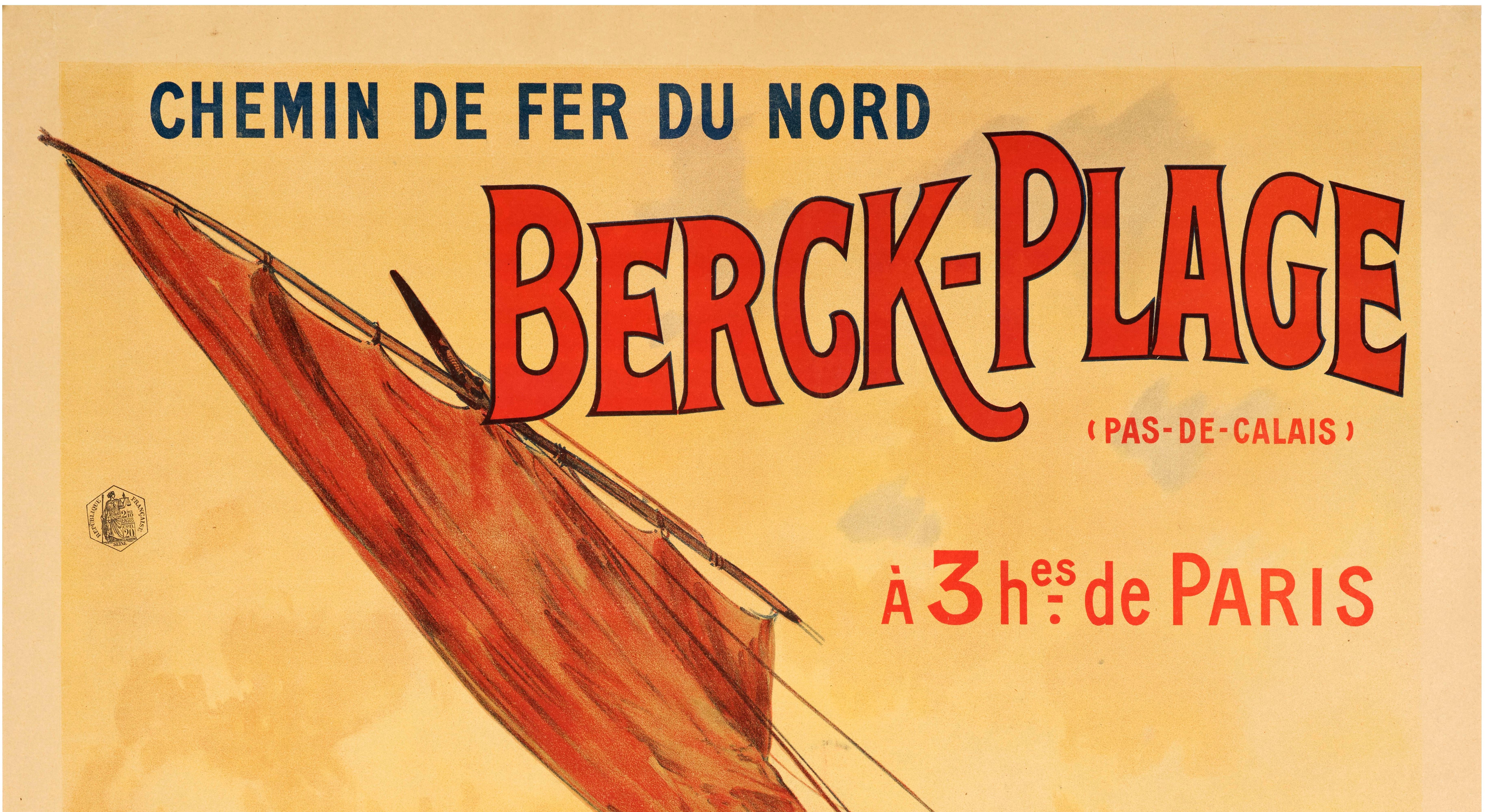 Poster for the Chemins de Fer du Nord produced by Louis Tauzin in 1905 to promote tourism to Berck Plage (Pas-de-Calais) 3 hours from Paris.

Artist: Louis Tauzin (1842-1915)
Title: Berck Plage – Chemins de fer du Nord
Date: 1905
Size: 29.6 x 40.8