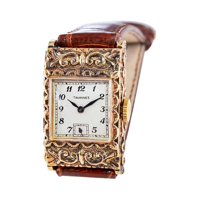 Tavannes 14 Karat Yellow Gold Art Deco Hand Constructed Case, circa 1930s In Excellent Condition For Sale In Long Beach, CA