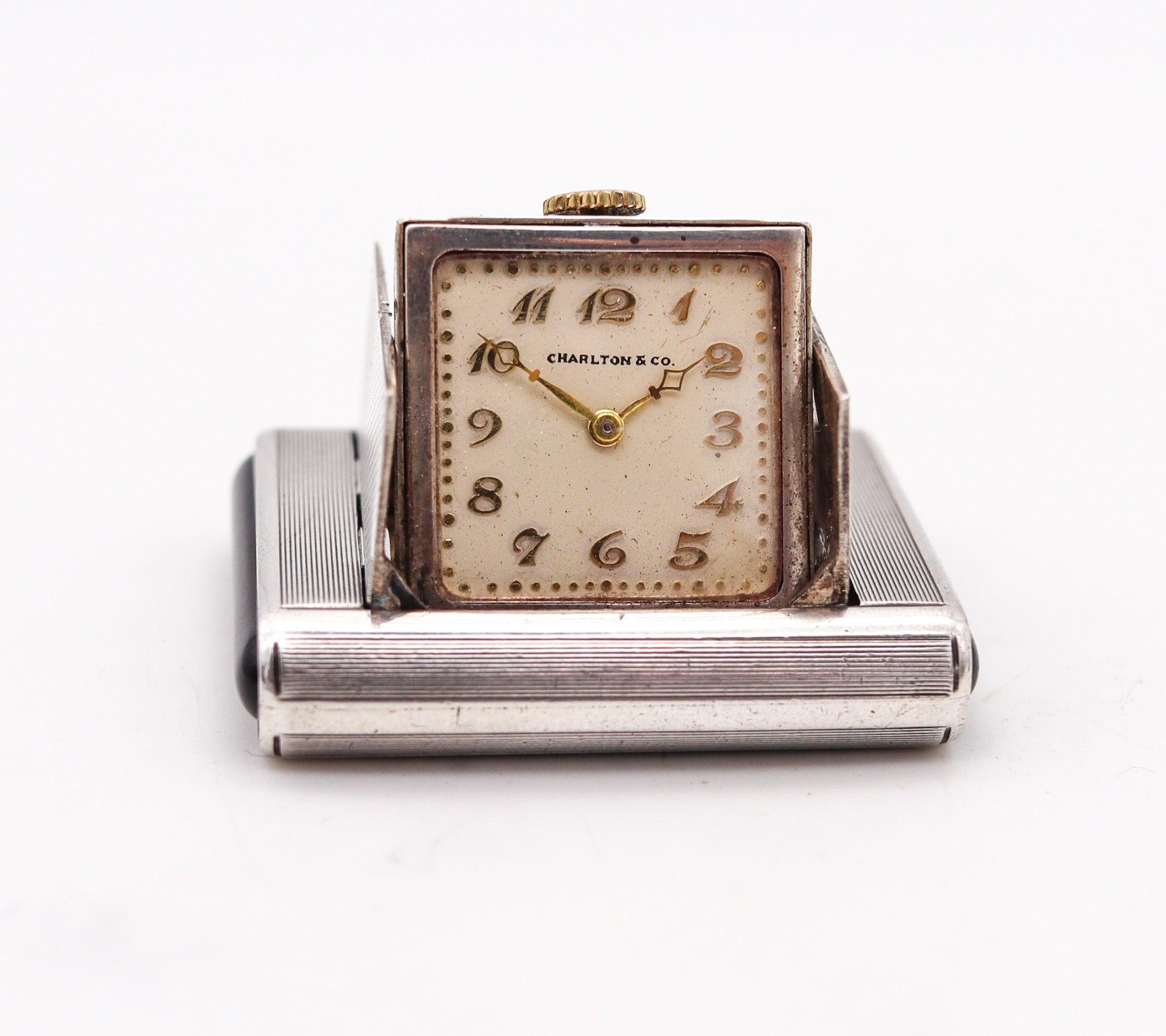 Art Déco TAVANNES 1929 Art Deco smalto La Captive Squeeze Orologio da viaggio in argento 925 in vendita
