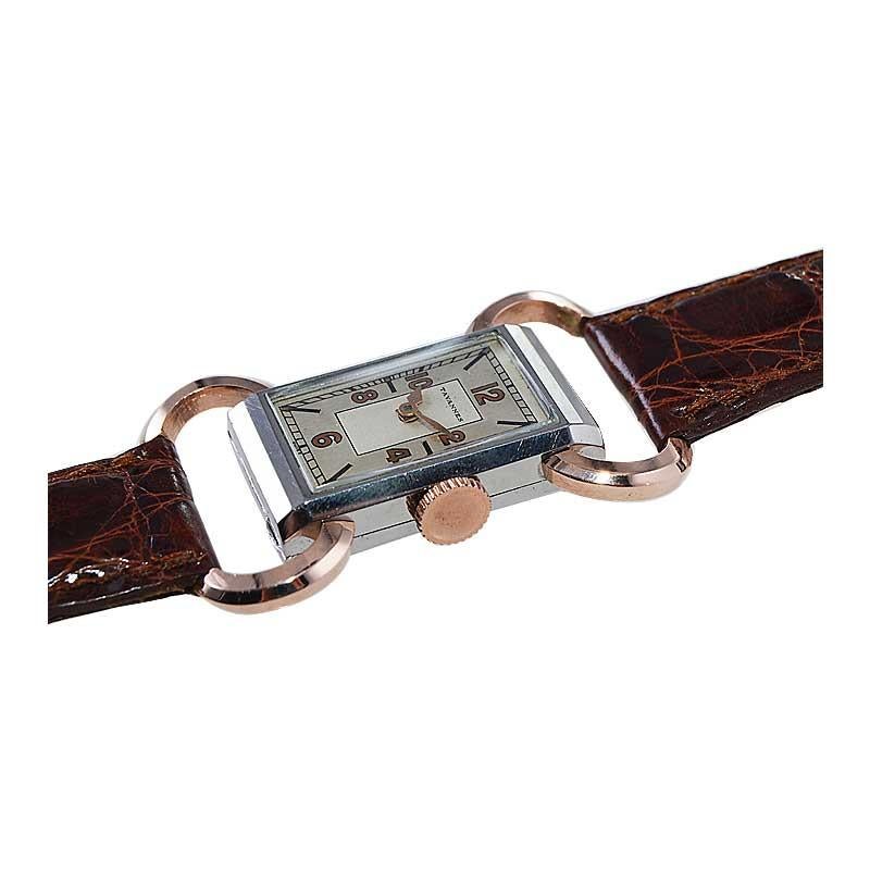 Tavannes Steel and Rose Gold Art Deco Articulated Watch with Original Dial 1930s For Sale 3