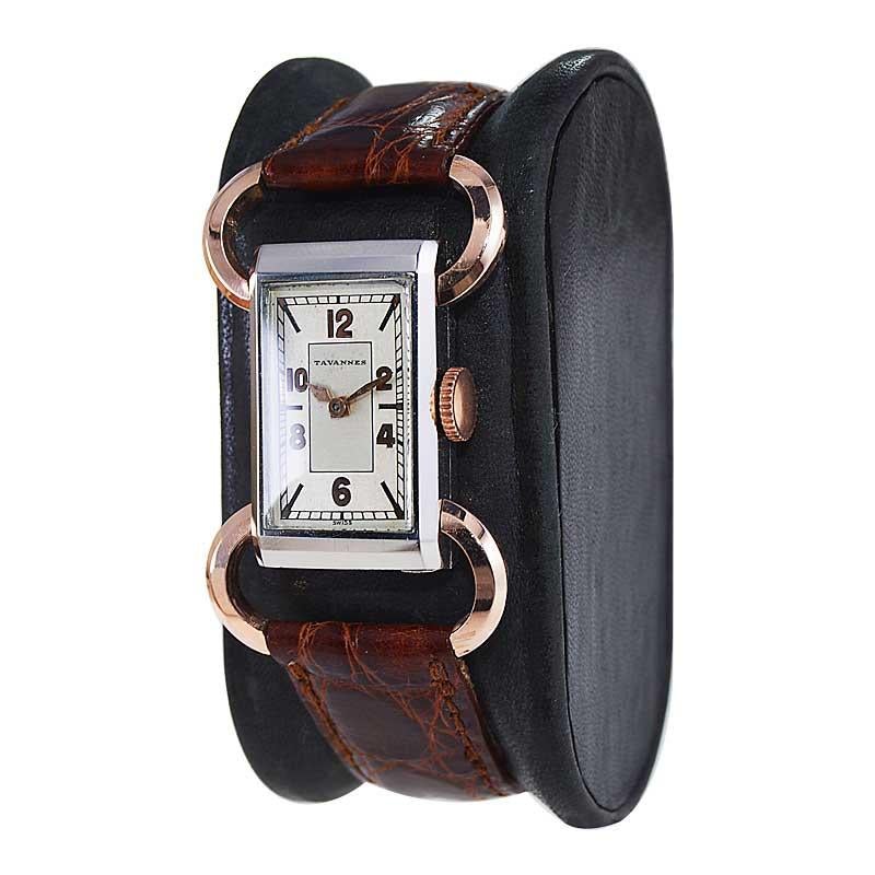 Tavannes Steel and Rose Gold Art Deco Articulated Watch with Original Dial 1930s In Excellent Condition For Sale In Long Beach, CA