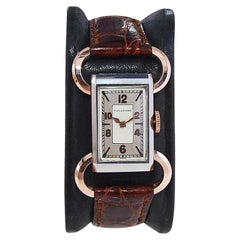 Antique Tavannes Steel and Rose Gold Art Deco Articulated Watch with Original Dial 1930s