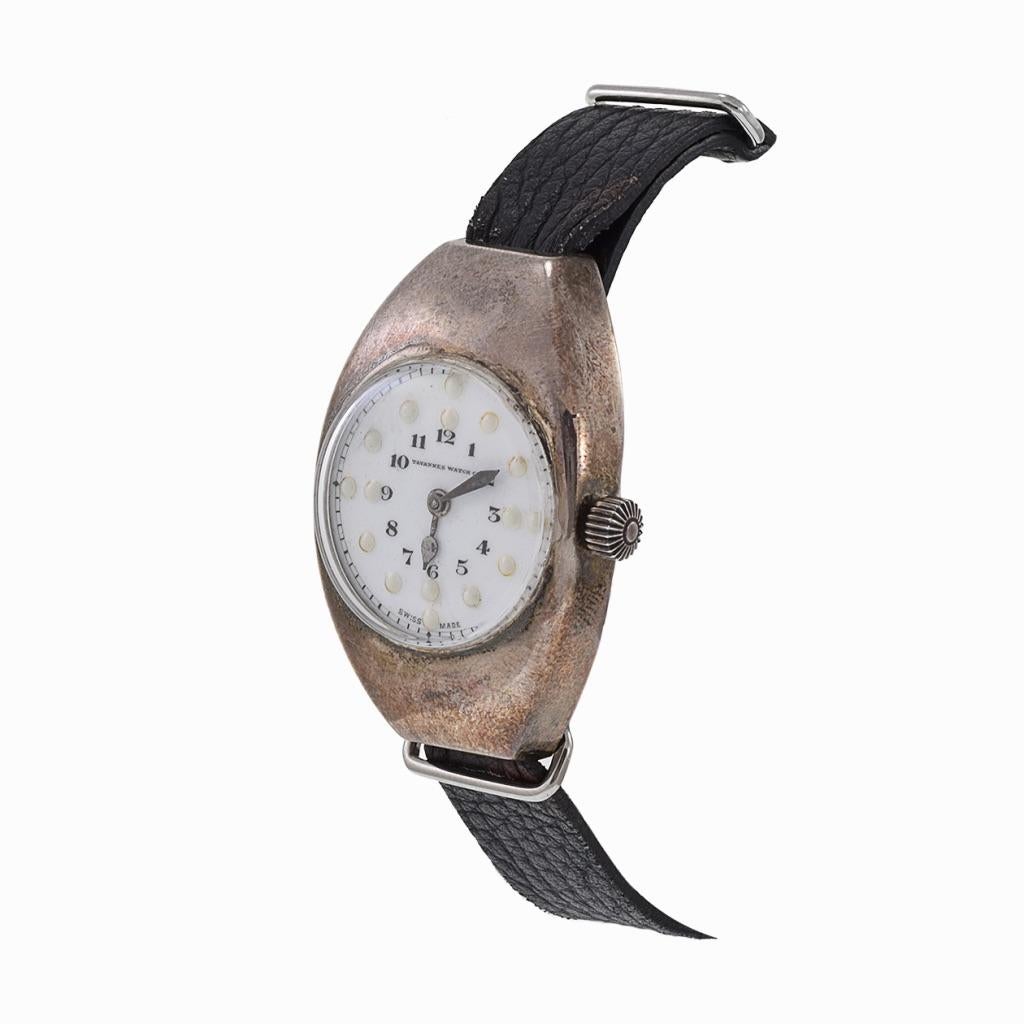 Retro Tavannes Tonneau Sterling Silver Porcelain Dial Watch For Sale