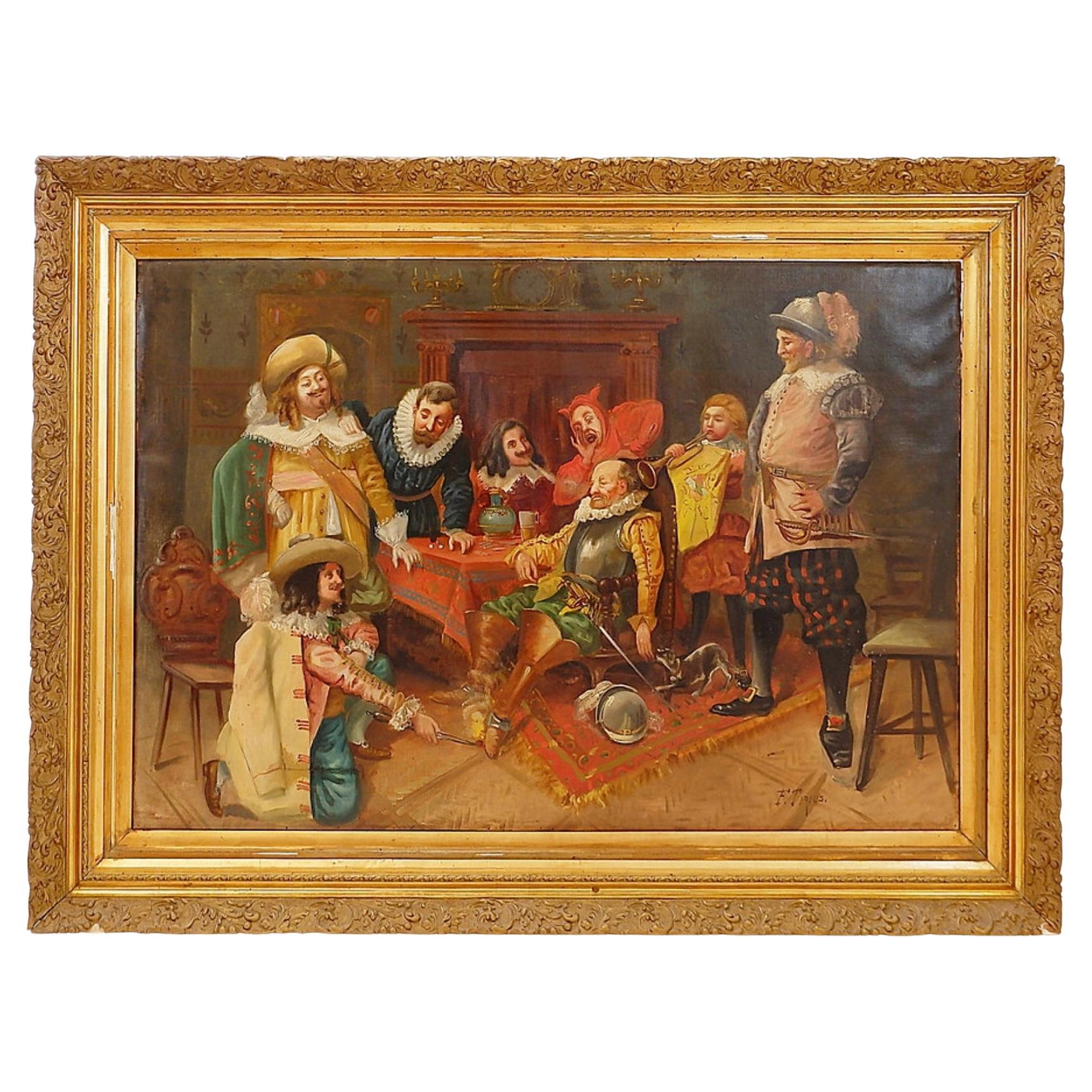 "Scène de taverne" Huile sur toile - Ferdinand Tirius (1896-1976)