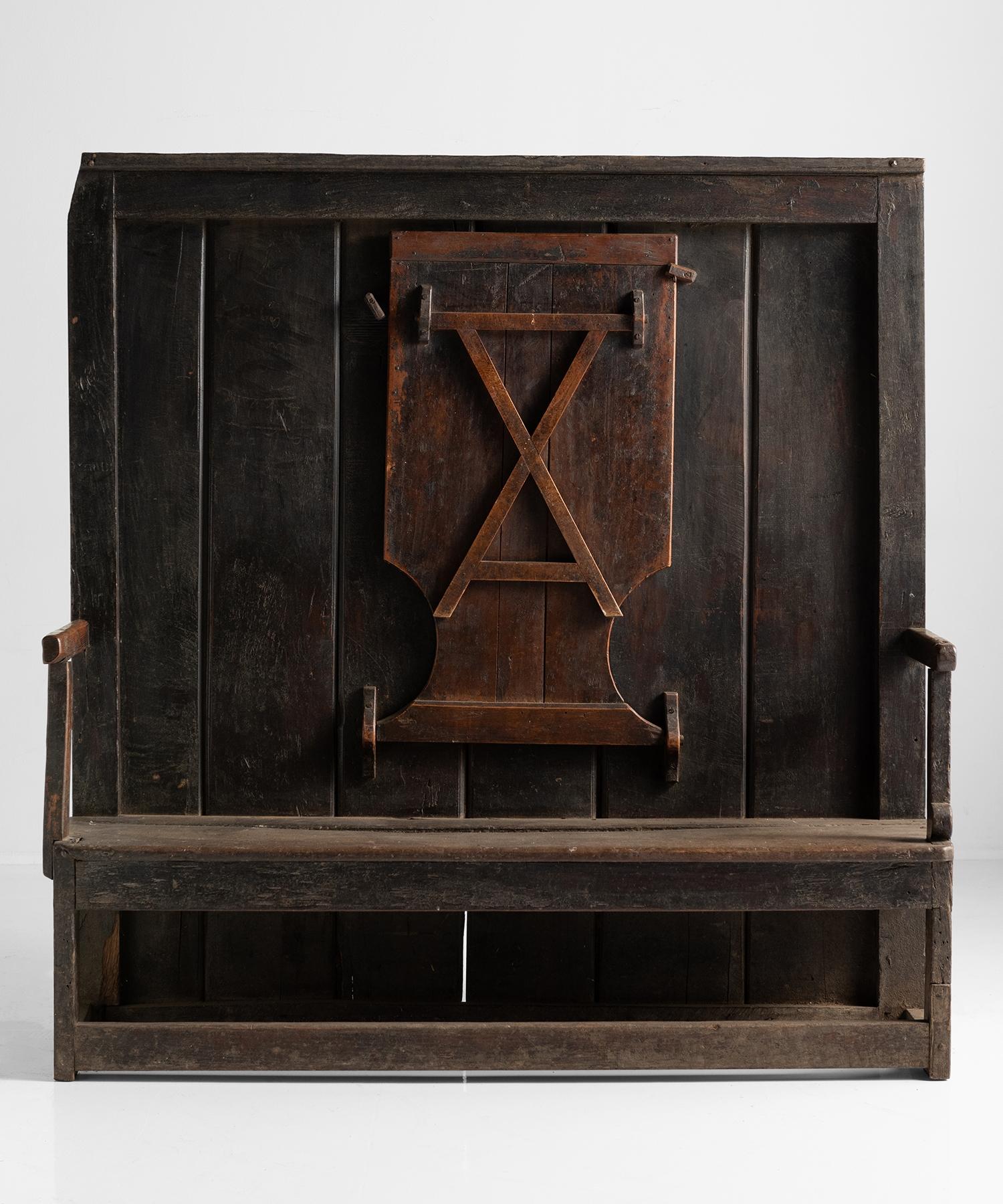 Primitive Tavern Settle with Table, England, 19th Century