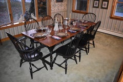 Tavern Table in Cherry, Black Base, 8 Matching Windsor Chairs, Reproduction