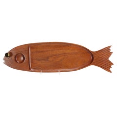 Taverneau Wood Carved Fish Shaped Charcuterie Tray in Style of Arthur Umanoff