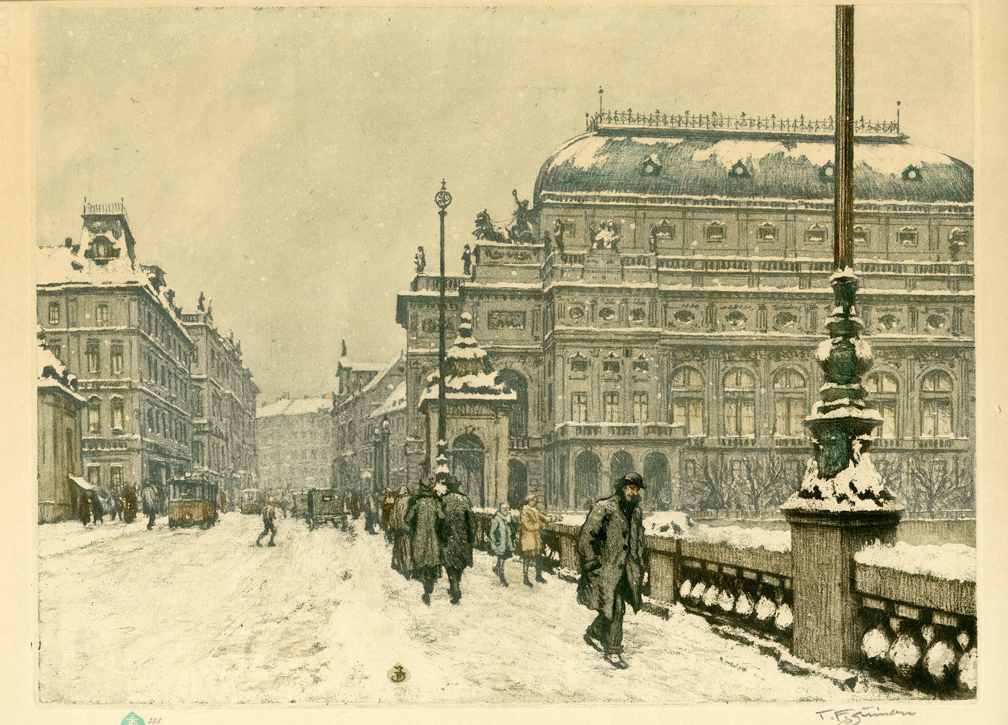National Theatre in Winter (Prague) - Print by Tavik Frantisek Simon