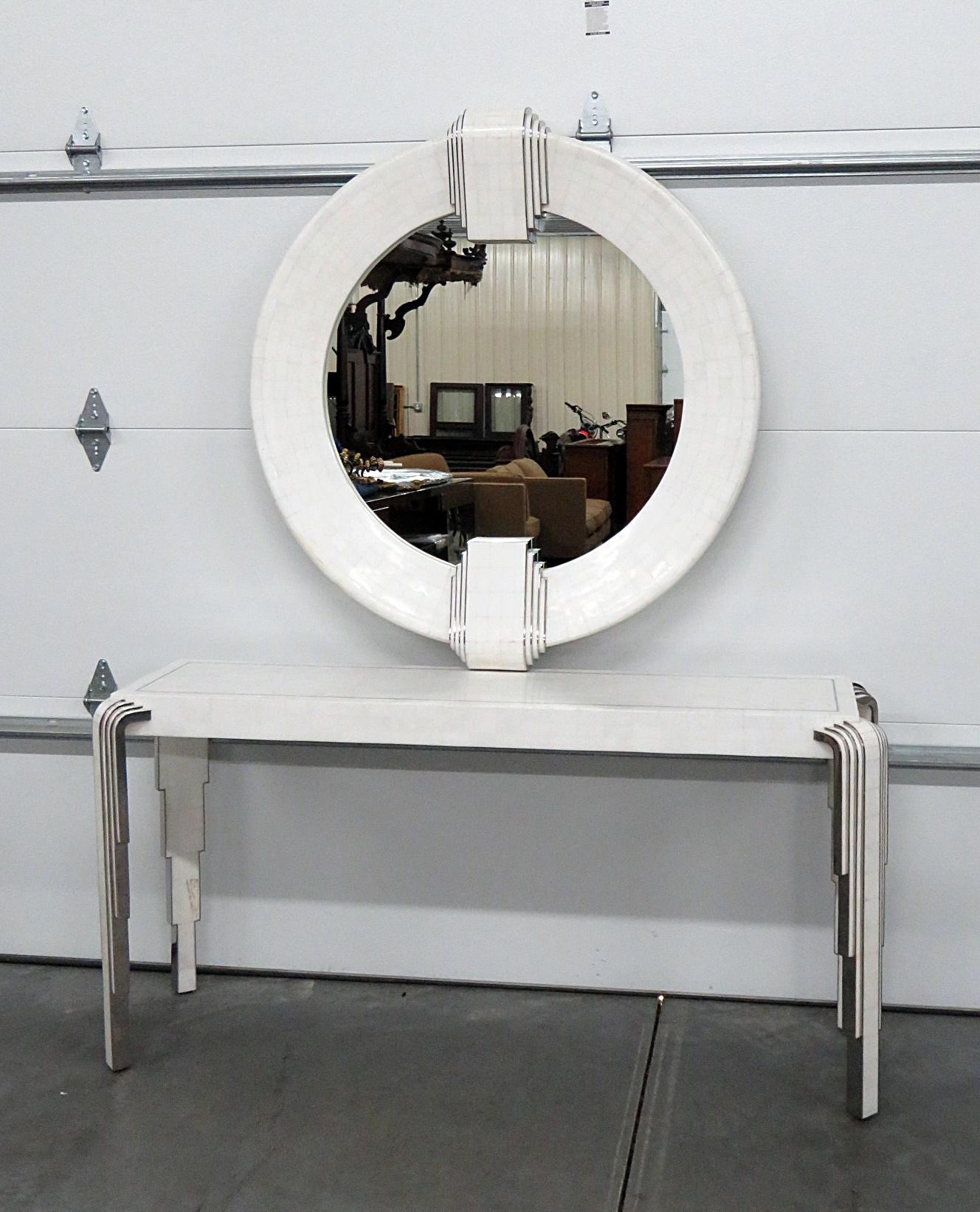 Italian Tavola by Oggetti Art Deco Style Tessellated Console and Mirror
